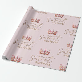 Papel De Presente Doce 16 Rosa Esbranquiçado e Dourado Aniversário