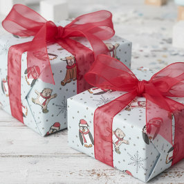 Papel De Presente Doce Bebês Azuis Primeiro Natal Animais de inverno