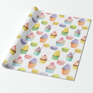 Papel De Presente Doce cupcakes de padrão e macarões