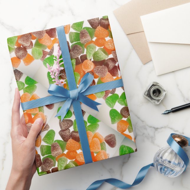 Papel De Presente Doce de goma laranja verde vermelho polvilhado com (Presentear)
