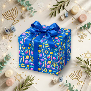 Papel De Presente Doce de Hanukkah Azul Festivo