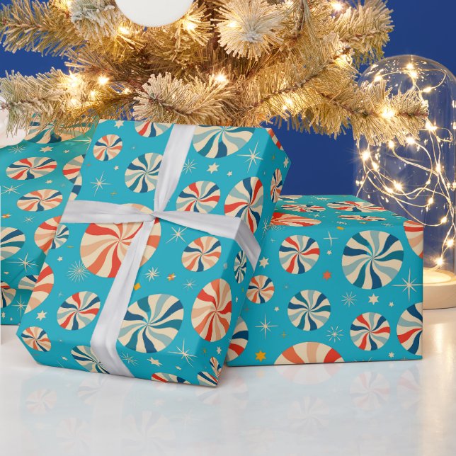 Papel De Presente Doce de Hortelã Natalino Azul Retro (Feriados)