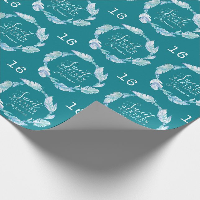 Papel De Presente Doce-dezesseis penas e miçanga aqua aqua (Ponta)