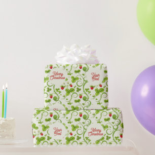 Papel De Presente Doce Fruta Vermelha & Folha Verde Feriado Personal