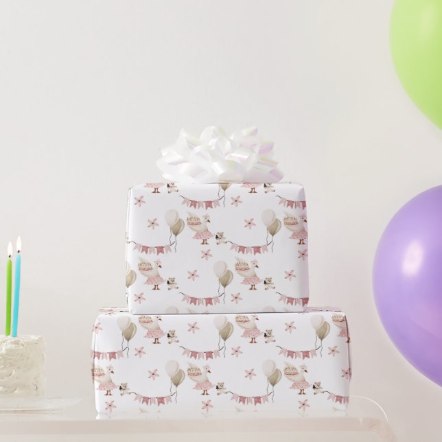Papel De Presente Doce Goosey Gander Birthday, Ganso Branco (Presentes para festas)
