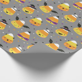 Papel De Presente Doce Halloween Candy Corns disfarçados em cinza