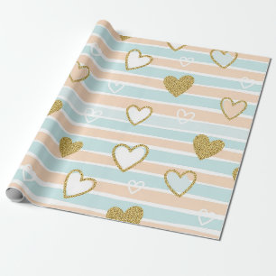 Papel De Presente Doce Listra de Coração Pastel Romântico