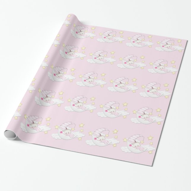 Papel De Presente Doce Menina da Lua Rosa (Desenrolado)