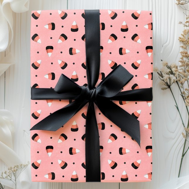 Papel De Presente Doce Milho de Halloween em Padrão Rosa (Criador carregado)