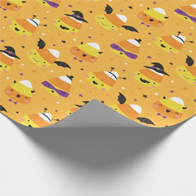 Papel De Presente Doce Milho de Halloween fofo de laranja disfarçado (Ponta)