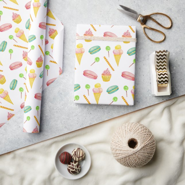 Papel De Presente Doce Padrão Aquarela de Verão Fofo (Artesanato)