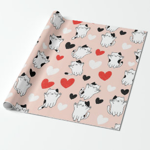 Papel De Presente Doce Padrão de Gatos Kawaii Rosa & Corações (1)