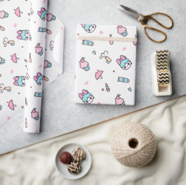 Papel De Presente Doce Padrão Kawaii Pastel – Estrelas & Maquiagem