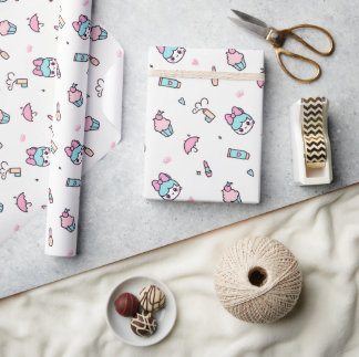 Papel De Presente Doce Padrão Kawaii Pastel – Estrelas & Maquiagem