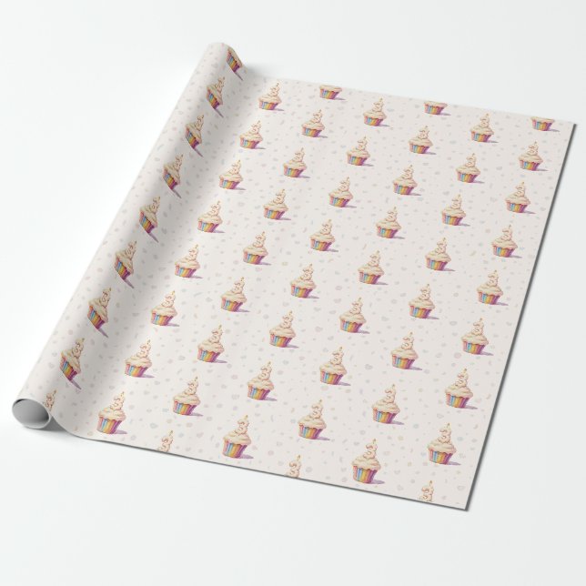Papel De Presente Doce Panda de Pastel Aniversário de 3 anos (Desenrolado)