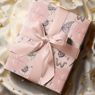 Papel De Presente Doce Pequeno Critter Insetos De Bebê Rosa Insetos 