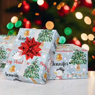 Papel De Presente Doce Snowman Árvores de Natal Nome Personalizado