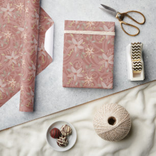 Papel De Presente Doce Tonalidade Terracota Aquarela Padrão de Renda