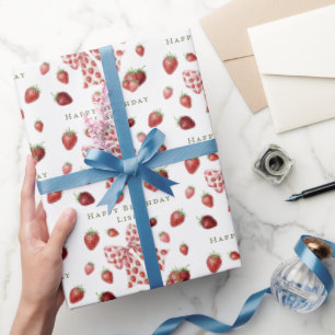 Papel De Presente Doce Vermelho Morango Rosa Laço Fofo Aniversário