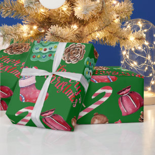 Papel De Presente Doces de Natal e Decorações Verde