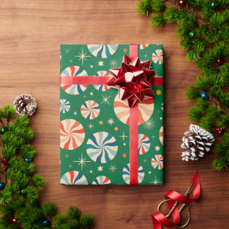Papel De Presente Doces de Natal Retro Verde e Vermelho Divertidos M