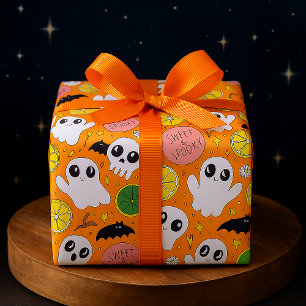 Papel De Presente Doces e Assustadores Fantasmas de Halloween, Cavei