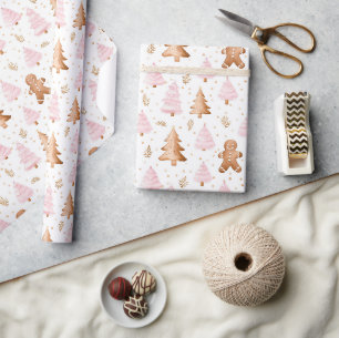Papel De Presente Doces Guloseimas Rosa Divertidas de Natal