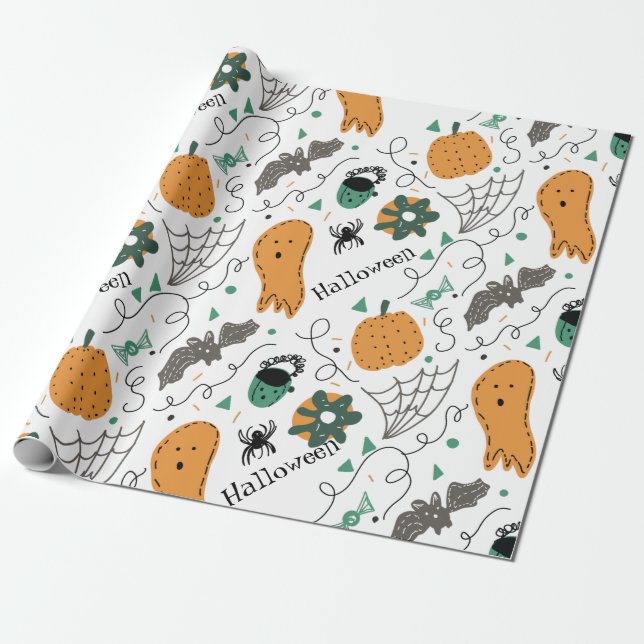 Papel De Presente Doces Ilustrações de Abóbora Fantasma de Halloween (Desenrolado)