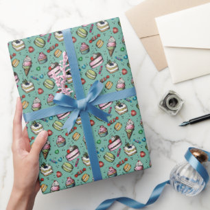 Papel De Presente Doces Retro- Azul Teal