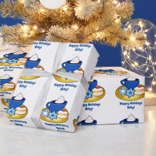 Papel De Presente Doces tratamentos em nome de Hanukkah personalizáv