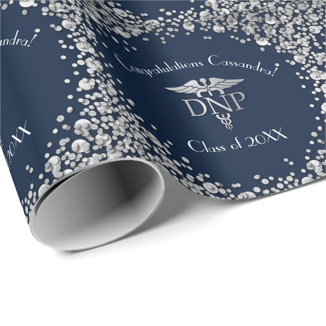 Papel De Presente Doctor Nursing Practice Graduation NavyBlue Silver (Ponta do rolo)