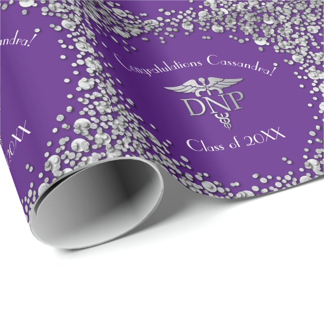 Papel De Presente Doctor Nursing Practice Graduation Purple Silver (Ponta do rolo)