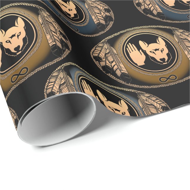 Papel De Presente Documento de Arte do Lobo das Primeiras Nações (Ponta do rolo)