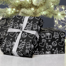 Dodles de Natal Presente Minimalista Preto e Branc