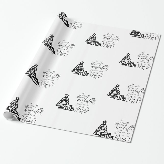 Papel De Presente Doente de Árvores de Natal Brancas Negras (Desenrolado)