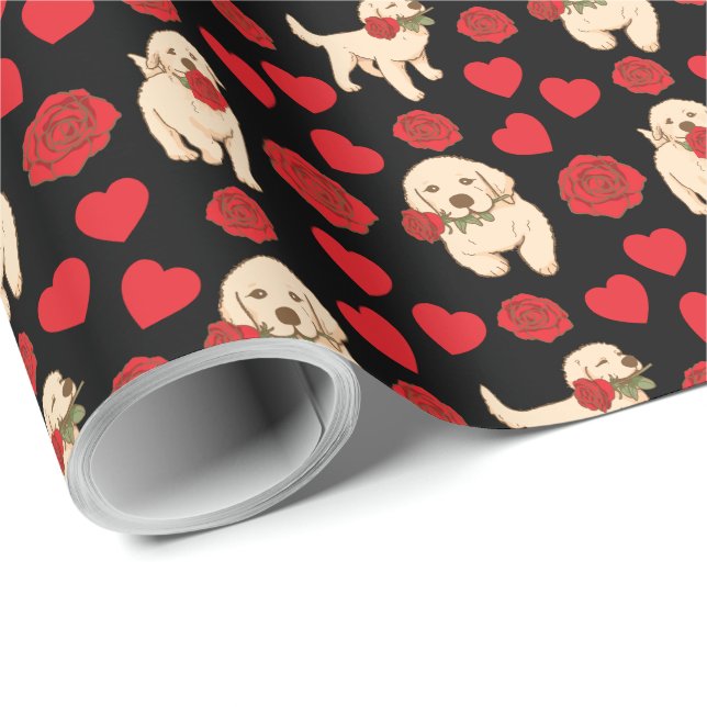 Papel De Presente Dog Lover Valentine Gift Wrapping Paper - Black (Ponta do rolo)