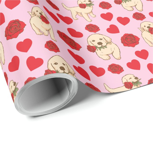 Papel De Presente Dog Lover Valentine Gift Wrapping Paper - Pink (Ponta do rolo)