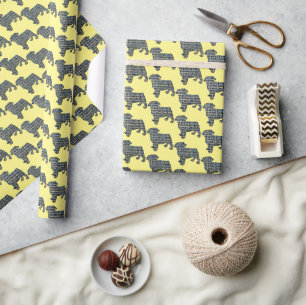 Papel De Presente Dog Silhouette Y&B Grid Gift Amarelo