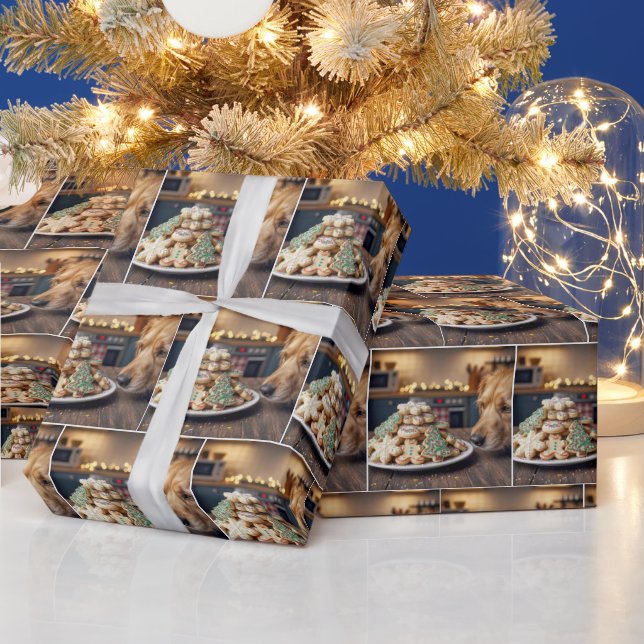 Papel De Presente Dog Sniffing Christmas Sugar Cookies (Feriados)