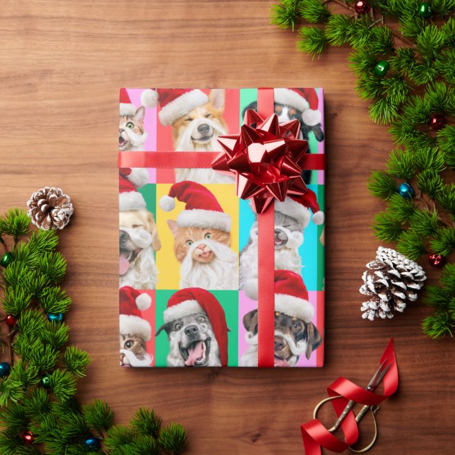 Papel De Presente Dogs and Cats with Santa Beard (Presente de Natal)