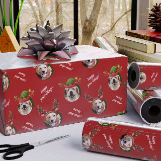Papel De Presente Dois Cachorros Foto Reindeer Antler Feliz Natal Ve