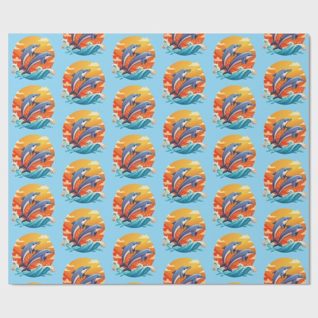 Papel De Presente Dois golfinhos de desenho animado saltando (Aberto)