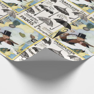 Papel De Presente Dois guarda-chuvas com padrão de foto vintage para