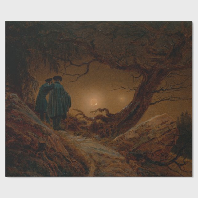 Papel De Presente Dois Homens Assistindo à Lua à Noite (Aberto)