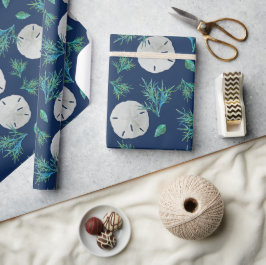 Papel De Presente Dólar de Areia Azul Marinho Tema Costeiro