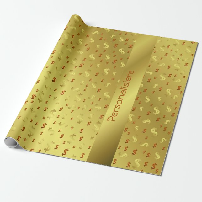 Papel De Presente dólar, Dourado, folha, folhas, padrão, moderno, Wr (Desenrolado)