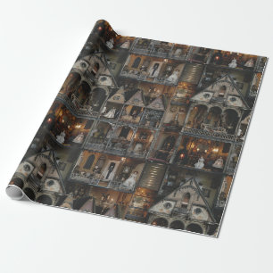 Papel De Presente Dollshouse Assombrado Gótico Vitoriano com Dolls