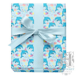 Papel De Presente Dolphin Birthday Gift Wrapping Paper in Blue