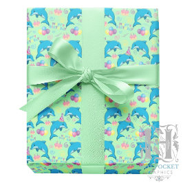 Papel De Presente Dolphin Birthday Gift Wrapping Paper in Green