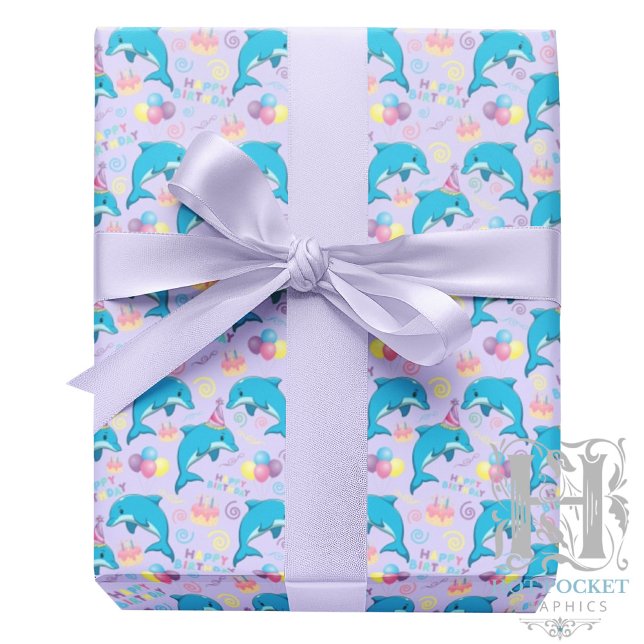 Papel De Presente Dolphin Birthday Gift Wrapping Paper in Purple (Criador carregado)